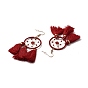 Tassels Woven Net Dangle Earrings with Resin Beaded, Iron Wire Wrap Long Drop Earrings for Women