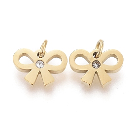 316 Surgical Stainless Steel Charms, with Crystal Rhinestone and Jump Ring, Laser Cut, Bowknot