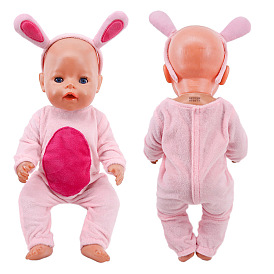 Rabbit Animal Cloth Doll Jumpsuit & Headband Outfits, Pajamas Casual Wear Clothes Set, for 18 inch Girl Doll Dressing Accessories