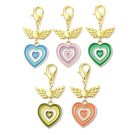 Alloy Enamel Pendant Decoration, with Alloy Clasp, Heart and Wings