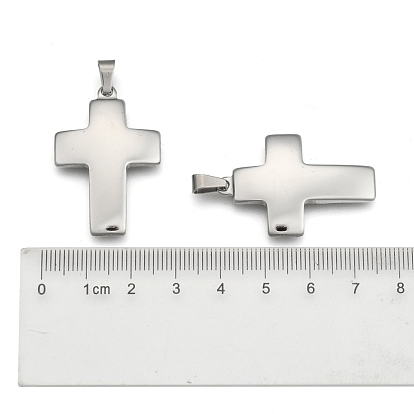 Cross 304 Stainless Steel Surface Pendants, 36x24x4mm, Hole: 5x9mm