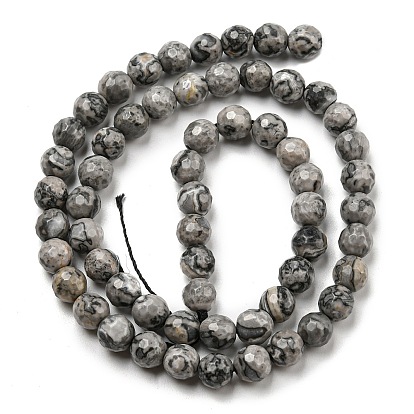 Carte naturelle pierre / pierre picasso / perles jaspe picasso, à facettes (128 facettes), ronde