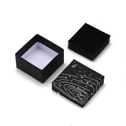 Cardboard Jewelry Boxes, with Black Sponge Mat, for Jewelry Gift Packaging, Square with Galaxy Pattern