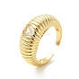 Rhinestone Heart Heart Open Cuff Ring, Rack Plating Brass Jewelry for Women, Cadmium Free & Lead Free