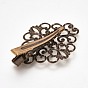 Hair Accessories Iron Alligator Hair Clip Findings, with Brass Filigree Flower Cabochon Bezel Settings