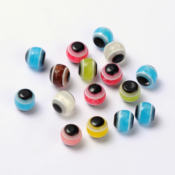 Evil Eye Resin Beads, Round, 6x5mm, Hole: 1mm