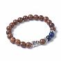 Dyed Wood Round Beads Stretch Bracelets, Stackable Bracelets, with Natural & Synthetic Gemstone/Resin Beads, Tibetan Style Antique Silver Plated Alloy Elephant Beads & Spacer Beads