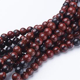 Naturelles acajou obsidienne brins de perles, ronde, 4~8mm, Trou: 0.8~1mm