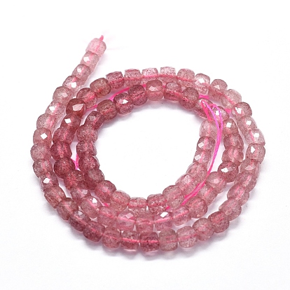 Natural Strawberry Quartz Beads Strands, Gradient Style, Square, Faceted