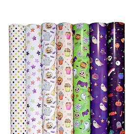 Halloween Decoration Gift Wrapping Paper, Rectangle with Cup Cake/Ghost/Star/Polka Dots/Broom/Bat Pattern