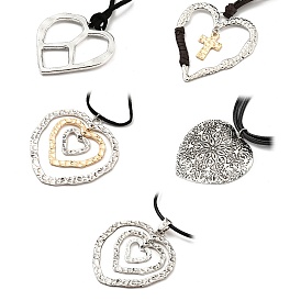 Colliers pendants d'alliage, avec une corde de cire, bijoux pour femmes, cœur