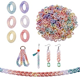 1200Pcs 6 Colors Spray Painted Acrylic Linking Rings, Rubberized Style, Quick Link Connectors, for Curb Chains Making, Twist