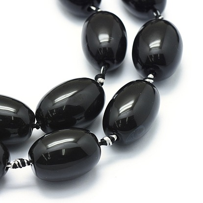 Brins de perles d'onyx noir naturel, teints et chauffée, ovale