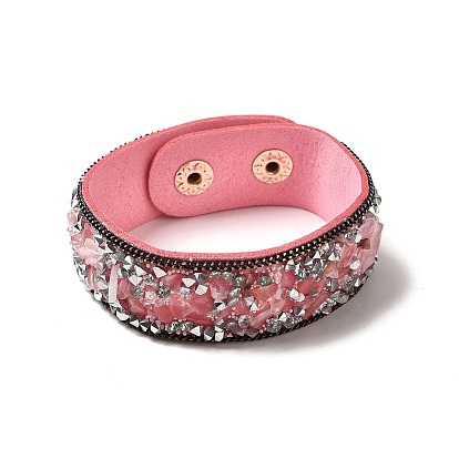 Bracelet à cordon pression en faux suède, bracelet en perles de pierres précieuses et de coquillages pour hommes femmes