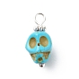 Synthetic Turquoise Pendants, with Silver Tone Brass Findings, Halloween Skull Charm, Dyed