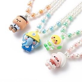 Collier pendentif en plastique animal de bande dessinée avec des chaînes de perles de perles acryliques pour les enfants