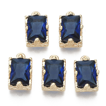 Glass Rhinestone Pendants, with Light Gold Plated Brass Claw Open Back Settings, Rectangle, Faceted