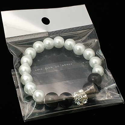Mode bracelets perle de verre , bracelets élastiques, laiton avec des perles de strass, 55mm