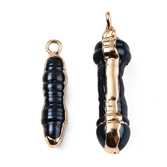 Galvanoplastie galvanoplastie perle baroque naturelle pendentifs en perles keshi, perle de culture d'eau douce, avec les accessoires en fer, charme ovale