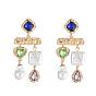 Imitating Pearl & Glass Heart & Teardrop Chandelier Earrings, Golden Alloy Jewelry