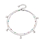 304 chaînes de câble en acier inoxydable bracelets de cheville double couche, avec 201 charmes de coeur inox