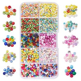 100g 10 couleurs opaques & transparentes & couleurs métalliques perles de rocaille en verre, trou rond, ronde
