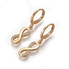 Brass Dangle Hoop Earrings, with Micro Pave Cubic Zirconia, Long-Lasting Plated, Cadmium Free & Nickel Free & Lead Free