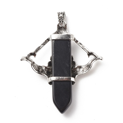 Gemstone grands pendentifs, avec les accessoires en alliage de ton d'argent antique, sans cadmium et sans plomb, facette, arc avec flèche et épée