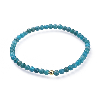 Natural Gemstone Stretch Bracelets, with Brass Beads, Round