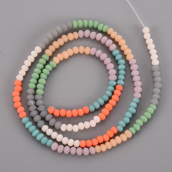 Mèches de perles de verre dépoli 7 couleurs opaques, perles multicolores segmentées, facettes rondelle