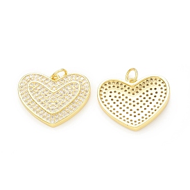 Rack Plating Brass Cubic Zirconia Pendants, with Jump Ring, Cadmium Free & Lead Free, Long-Lasting Plated, Real 18K Gold Plated, Heart Charm