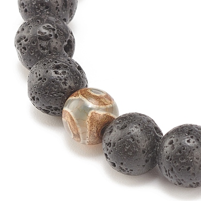 2 шт. 2 набор круглых эластичных браслетов из натуральной лавы и тибетского агата из бисера, украшения из драгоценных камней с эфирными маслами для женщин