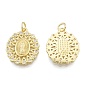 Brass Micro Pave Clear Cubic Zirconia Pendants, with Jump Rings, Oval with Saint