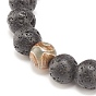 2 piezas 2 estilo roca de lava natural y ágata tibetana conjunto de pulseras elásticas con cuentas redondas, joyas de piedras preciosas de aceite esencial para mujeres