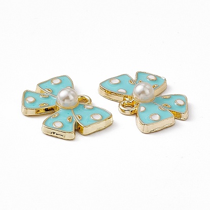 Alloy Enamel Pendants, with ABS Plastic Imitation Pearl Beads, Light Gold, Bowknot Charm