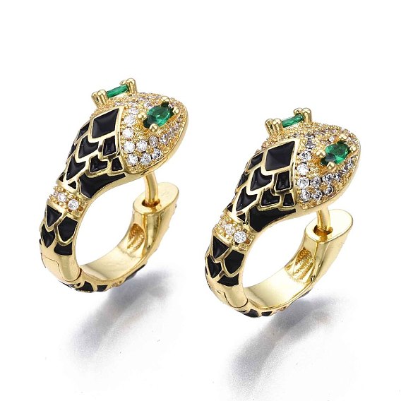 Серьга-кольцо в виде змеи с зеленым кубическим цирконием, массивные серьги-кольца из латуни и эмали с покрытием из настоящего золота 18k для женщин, без никеля 