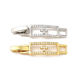 Rectangle with Cross Rack Plating Brass Micro Pave Clear Cubic Zirconia Watch Band Clasps, Cadmium Free & Lead Free, Long-Lasting Plated
