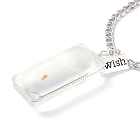 Collier de souhait de graines de pissenlit pour cadeau de femme adolescente, collier pendentif en verre rectangle transparent, avec une chaîne en fer