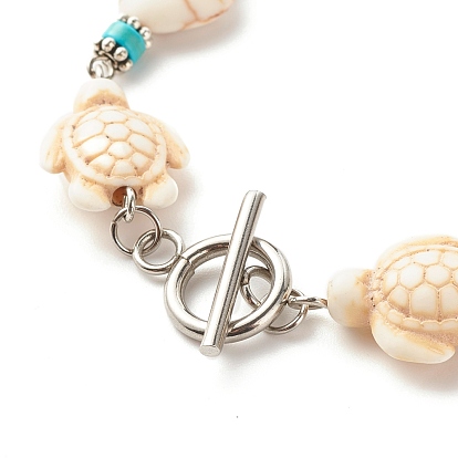 Браслет из синтетической бирюзы (окрашенной) в форме сердца и черепахи, расшитый бисером, счастливый браслет для женщин, платина