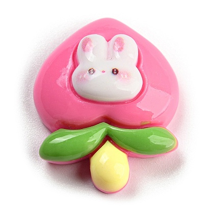 Rabbit Theme Opaque Resin Decoden Cabochons, Hot Pink