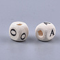 Natural Maple Wood Beads, Horizontal Hole, Undyed, Cube with Letter
