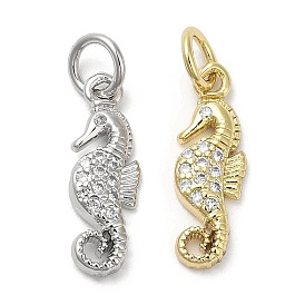 Brass Micro Pave Cubic Zirconia Pendants, with Jump Ring, Lead Free & Cadmium Free, Seahorse Charm