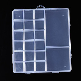 Rectangle Polypropylene(PP) Bead Storage Containers, with Hinged Lid and 20 Grids, for Jewelry Small Accessories