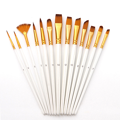 Conjunto de suministros de arte de pintura, Cepillos para el cabello de nailon con portalápices de madera, con tubo de aluminio dorado