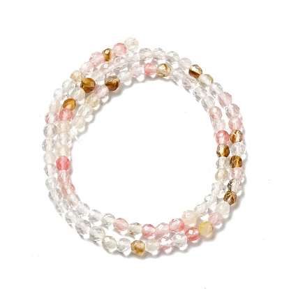 Cherry Quartz Glass Beads Strands, Round, Faceted