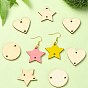30Pcs 3 Styles Undyed Unfinished Wood Connector Charms, Flat Round & Heart & Star Links