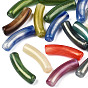 Opaque Acrylic Beads, Two Tone Color, with Glitter Powder, Curved Tube