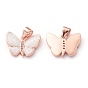 Brass Micro Pave Clear Cubic Zirconia Pendants, with Shell, Butterfly