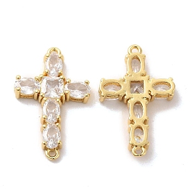 Brass Connetor Charms, with Clear Glass, Religion Cross Links