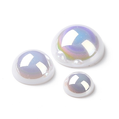 ABS Plastic Imitation Pearl Beads, AB Color Plated, Half Round